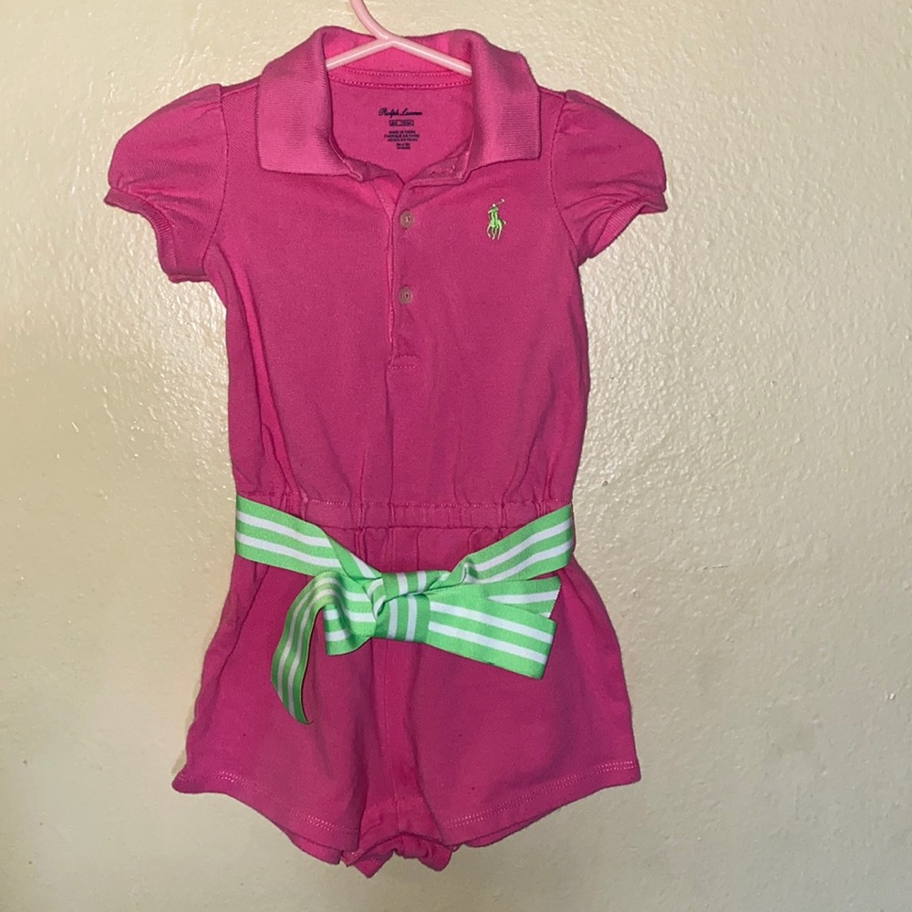 Baby girls Polo shirt romper with tie-waist belt